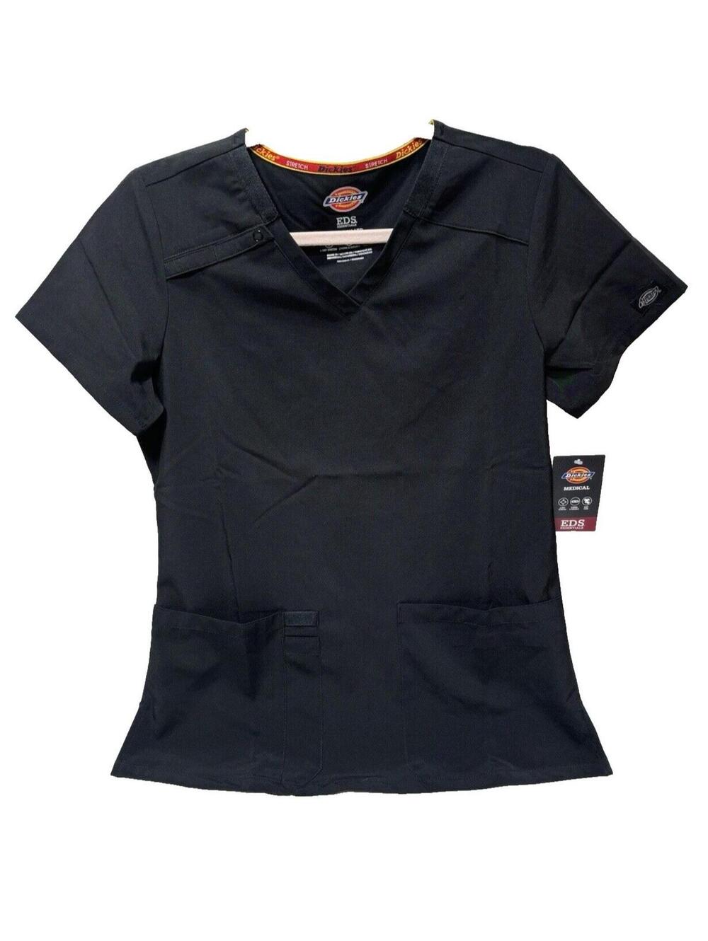Dickies Women’s Scrub Top - Black, Size XS, Comfortable, Durable, with Pockets